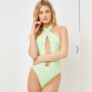Frankie's Bikinis Roma Light Green Halter One Piece Swimsuit